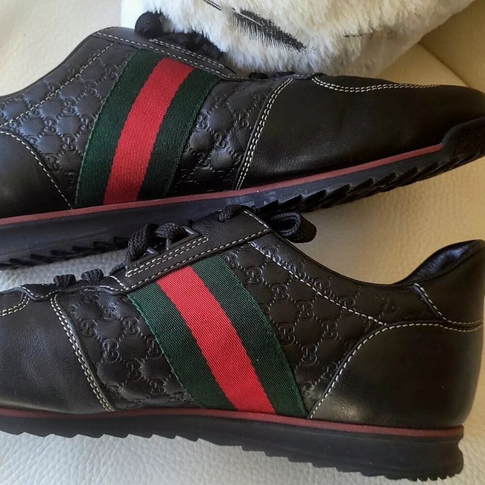 GUCCI GUCCISSIMA LEATHER SNEAKERS BLACK & RED 39 (Added Video)